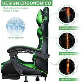 Cadeira Gamer Python Fly em tecido, respirável e ecológica, ângulo ajustável (Verde/Vermelho)