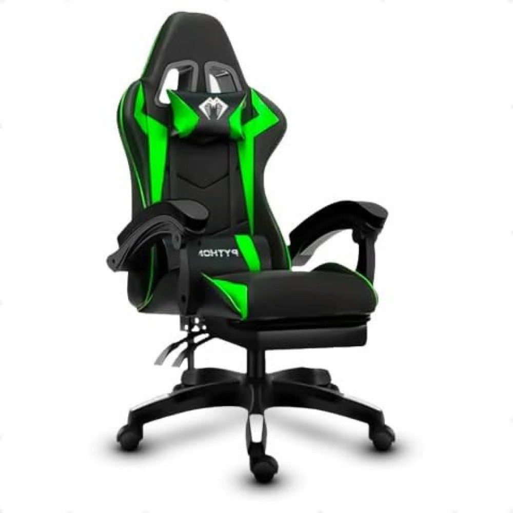 Cadeira Gamer Python Fly em tecido, respirável e ecológica, ângulo ajustável (Verde/Vermelho)