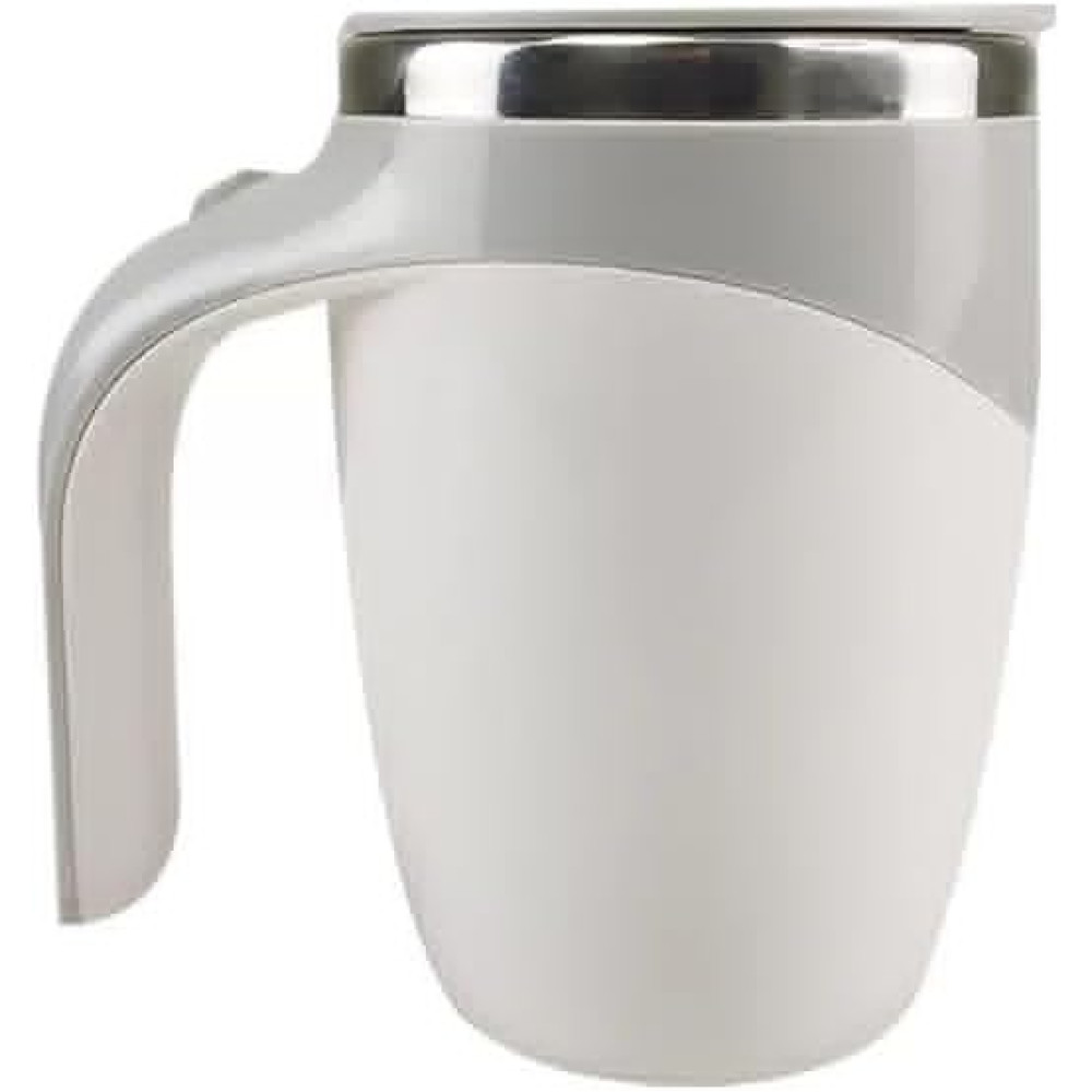 Caneca Mixer Agitação Automática Magnética Com Tampa Alimentação 2 Pilhas AAA 380ml Branca e Cinza Inox Elegante Premium Luxo