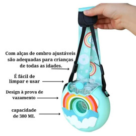 Garrafa de água Donut Tik Tok de 380 ml com canudo para crianças, livre de BPA e à prova de vazamento, copo esportivo com palha, garrafa infantil com alça de ombro (Verde e Rosa)