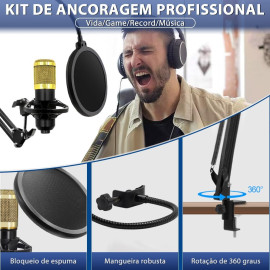 Kit Microfone Estúdio c/ Interface Mesa V8S, Condensador e Braço Articulado