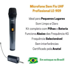 Microfone Sem Fio Com Receptor Sem Ruído Lelong Le-909