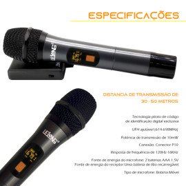 Microfone Sem Fio Com Receptor Sem Ruído Lelong Le-909