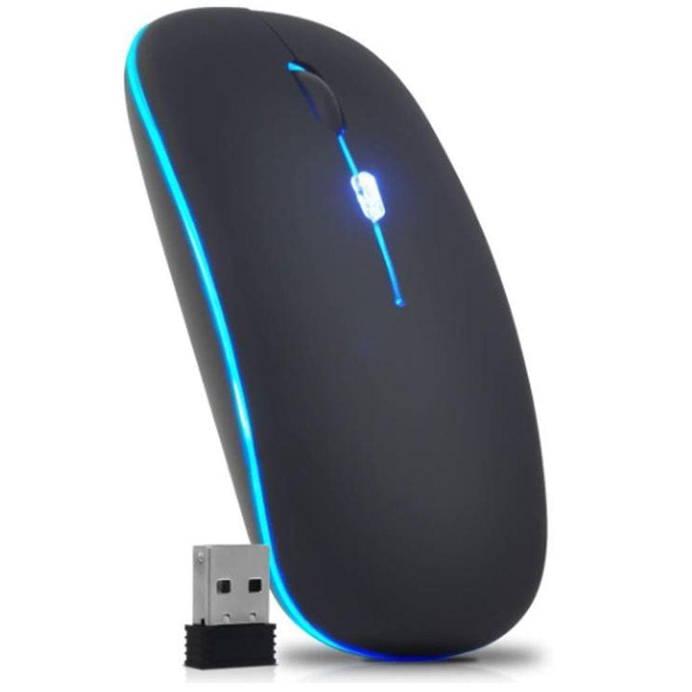 Mouse Sem Fio Recarregável Bluetooth Wireless USB LED RGB Silencioso Ambidestro, Bateria de Longa Duração, Sensibilidade Ajustável