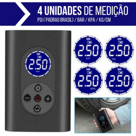 Calibrador Compressor Ar Pneu Digital Carro Bike Moto Sem Fio Bomba De Encher Inflável Colchão Boia Inflável 150 Psi Recarregavel Bivolt