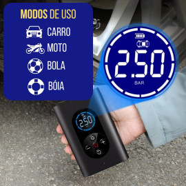 Calibrador Compressor Ar Pneu Digital Carro Bike Moto Sem Fio Bomba De Encher Inflável Colchão Boia Inflável 150 Psi Recarregavel Bivolt