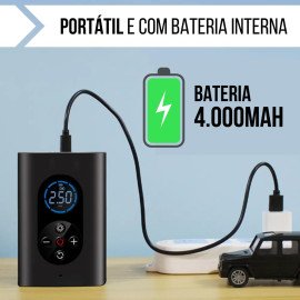 Calibrador Compressor Ar Pneu Digital Carro Bike Moto Sem Fio Bomba De Encher Inflável Colchão Boia Inflável 150 Psi Recarregavel Bivolt