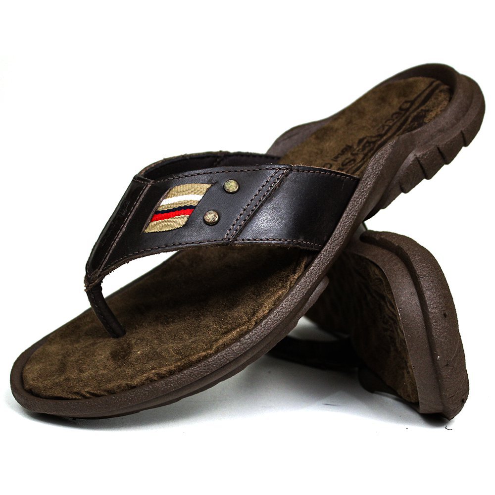 Chinelo Masculino De Couro Marrom 100