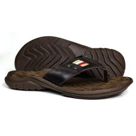 Chinelo Masculino De Couro Marrom 100